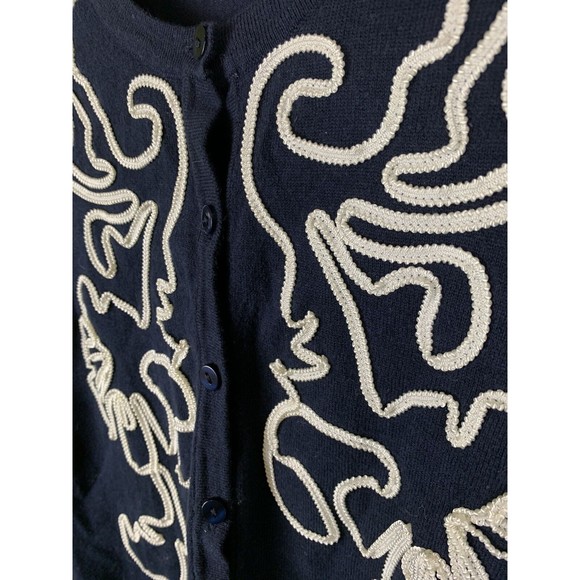 Top Knits Woman’s Sweater Small Navy Blue Buttons Up Embroidery Braid - Picture 5 of 10